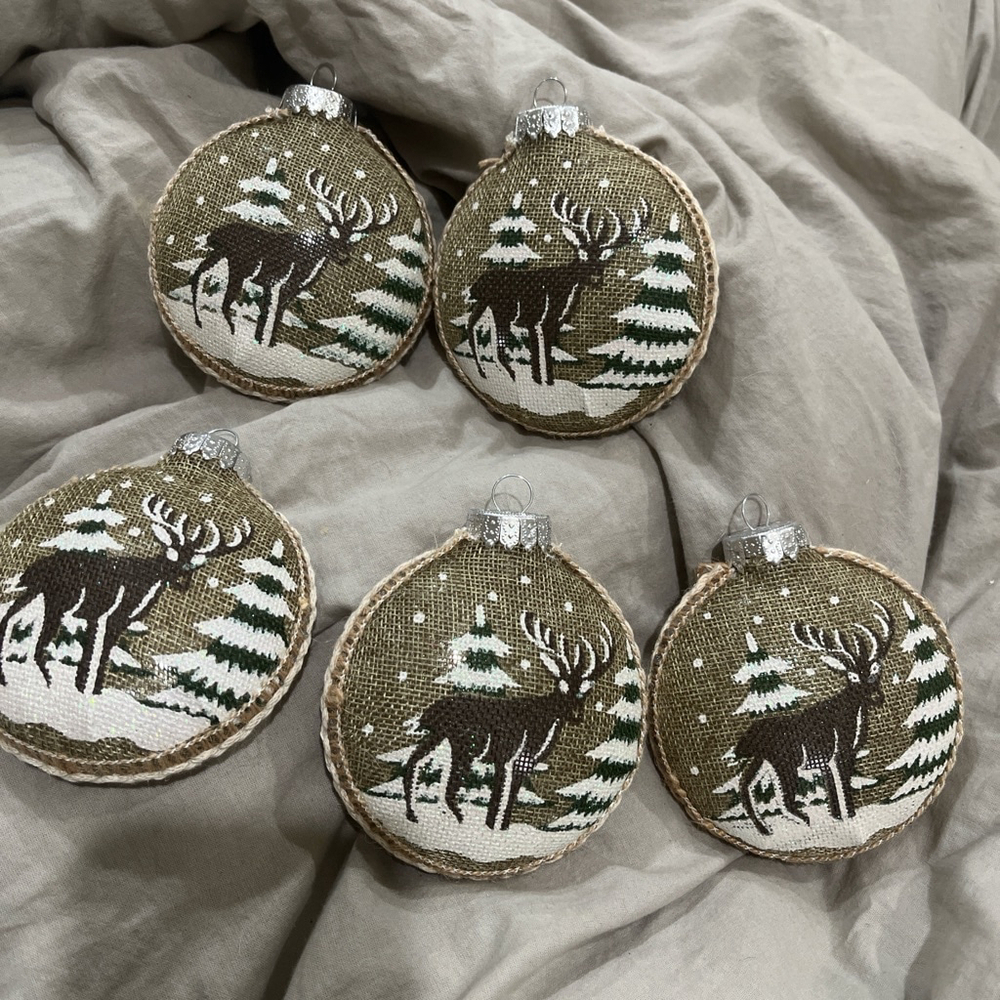 NEW 5PC JUTE DEER Christmas Tree Winter Ornaments 
Arte Corazon